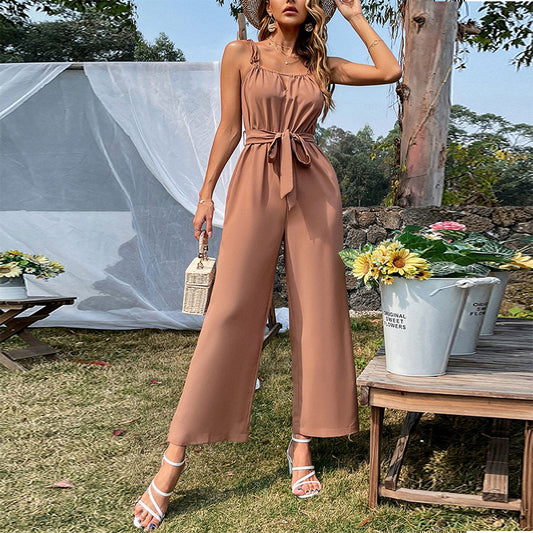 Sexy Cutout Belt Sling Wide-Leg Jumpsuit