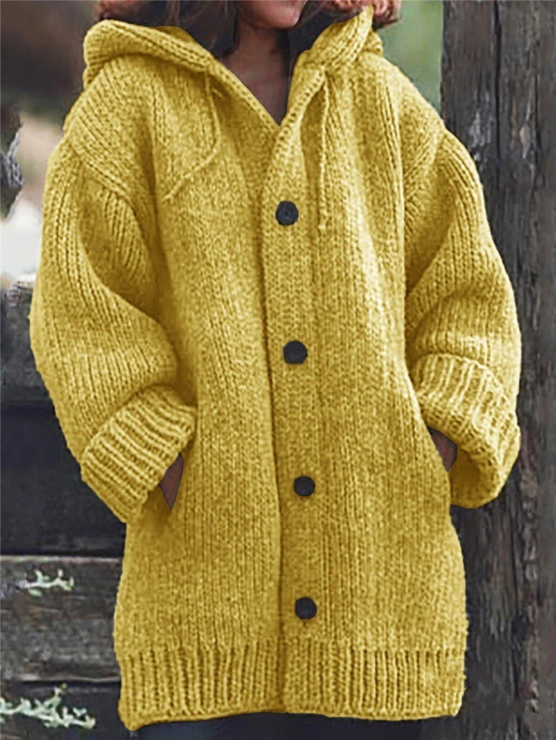 Mid-length sweater new cardigan hooded jacket