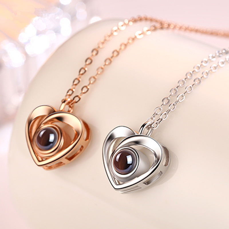 Romantic Photo Projection Necklace Heart Shaped Pendant