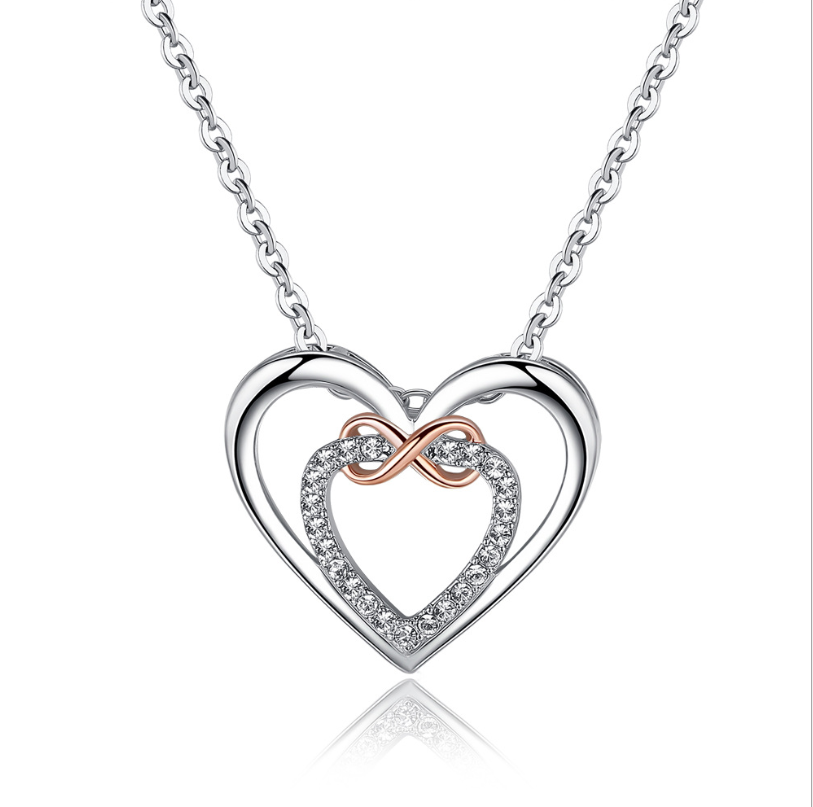 Saycona S925 Sterling Silver Heart-Shaped Jewel Necklace