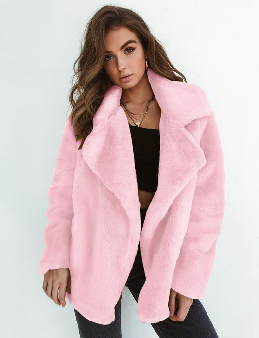 Sexy Plush Lapel Woolen Coat Women