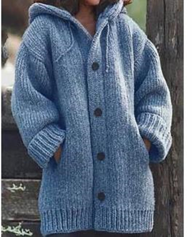 Mid-length sweater new cardigan hooded jacket