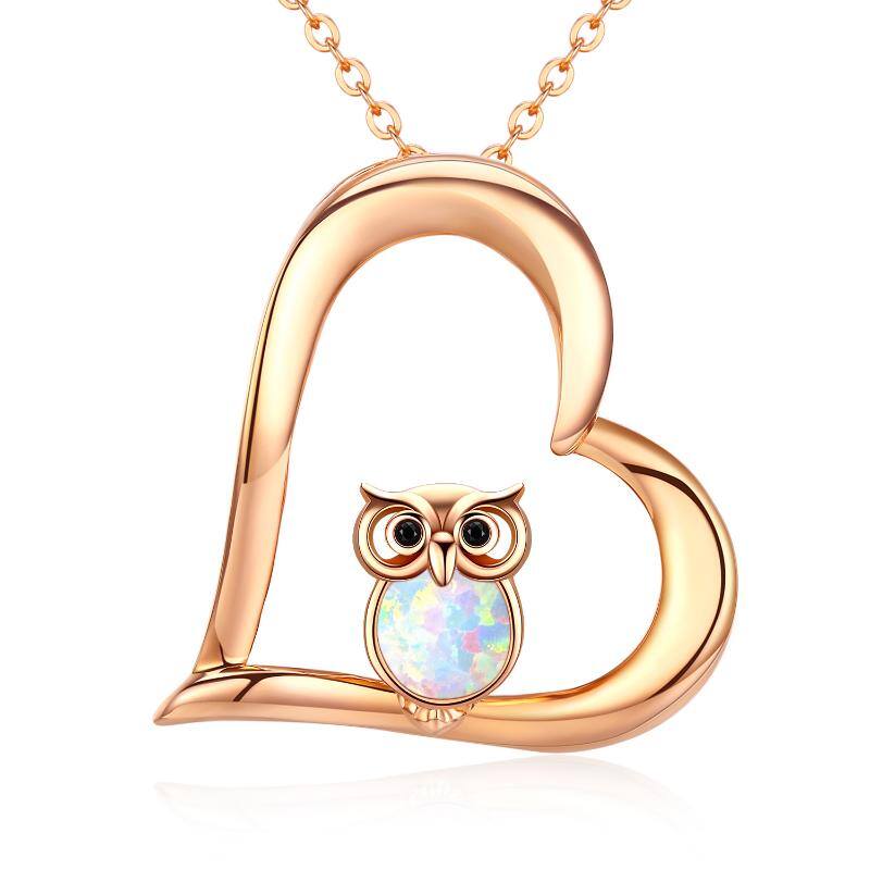 Owl Necklace Cute Opal Jewelry 18K Plated Sterling Silver Rose Gold Necklace for Women