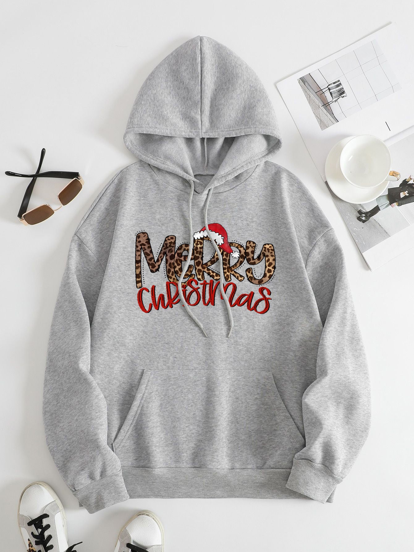 Women's Hoodie Long Sleeve Hoodies & Sweatshirts Printing Pocket Christmas Letter