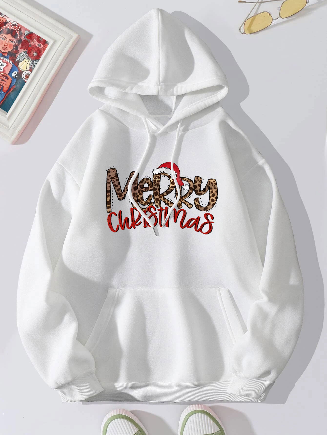 Women's Hoodie Long Sleeve Hoodies & Sweatshirts Printing Pocket Christmas Letter