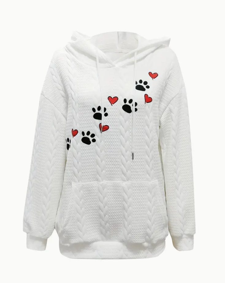 Paw & Heart Print Kangaroo Pocket Hoodie