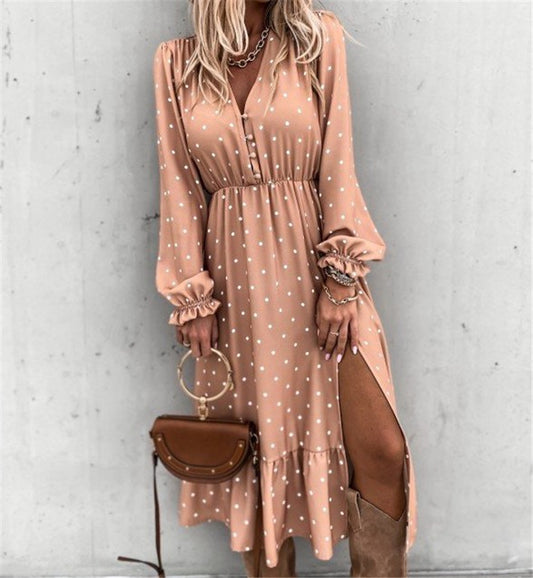 Polka dot su fold print long sleeve dress