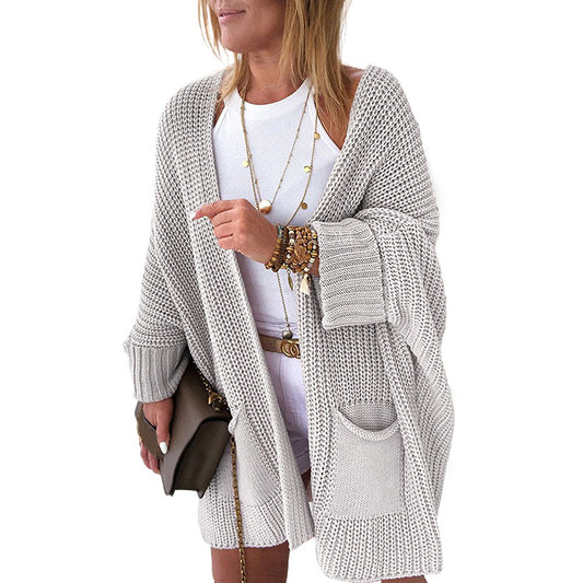 Solid Color Loose Knit Sweater Cardigan