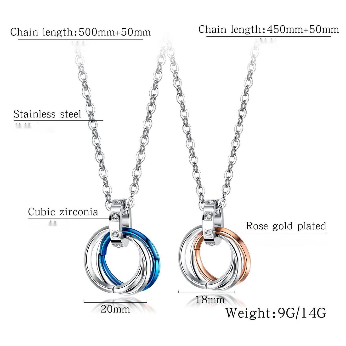 Three Ring Titanium Steel Interlocking Necklace