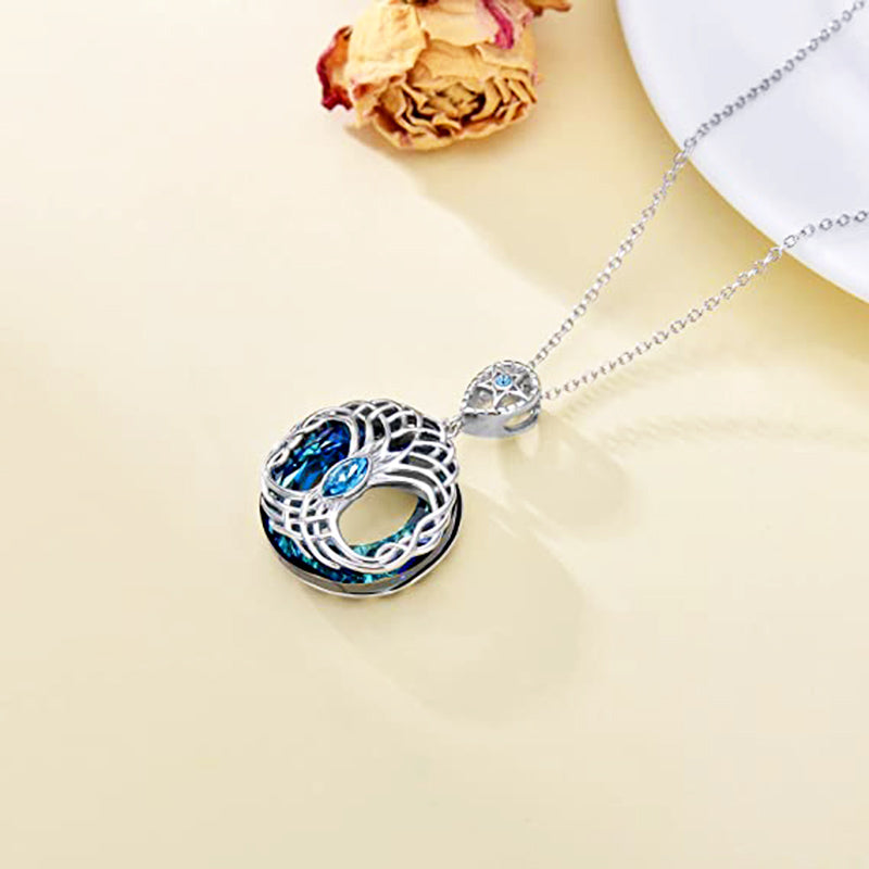 SAYCONA- Tree Of Life Necklace Blue Circle Crystal