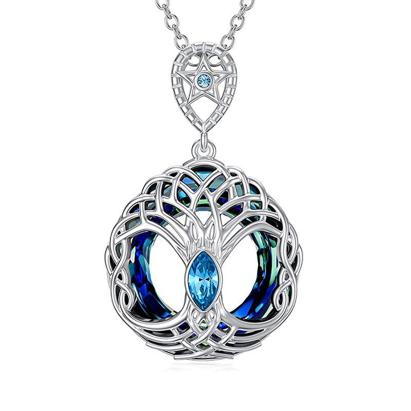 SAYCONA- Tree Of Life Necklace Blue Circle Crystal