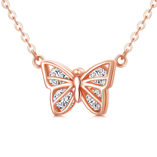 SAYCONA  Butterfly Necklace in Rose Gold Plated Sterling Silver