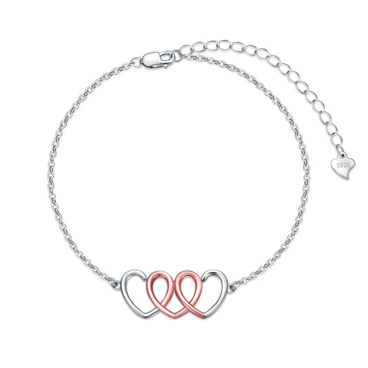 Sterling Silver Two-tone Heart Bracelet Simple and Fashionable for Women