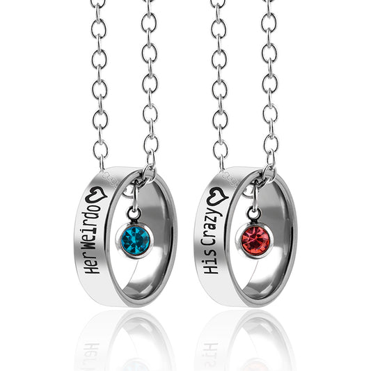 Ring Set Pendant Crystal Charm Couple Necklace