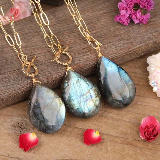 Natural Glitter Labradorite Drop Pearl Pendant