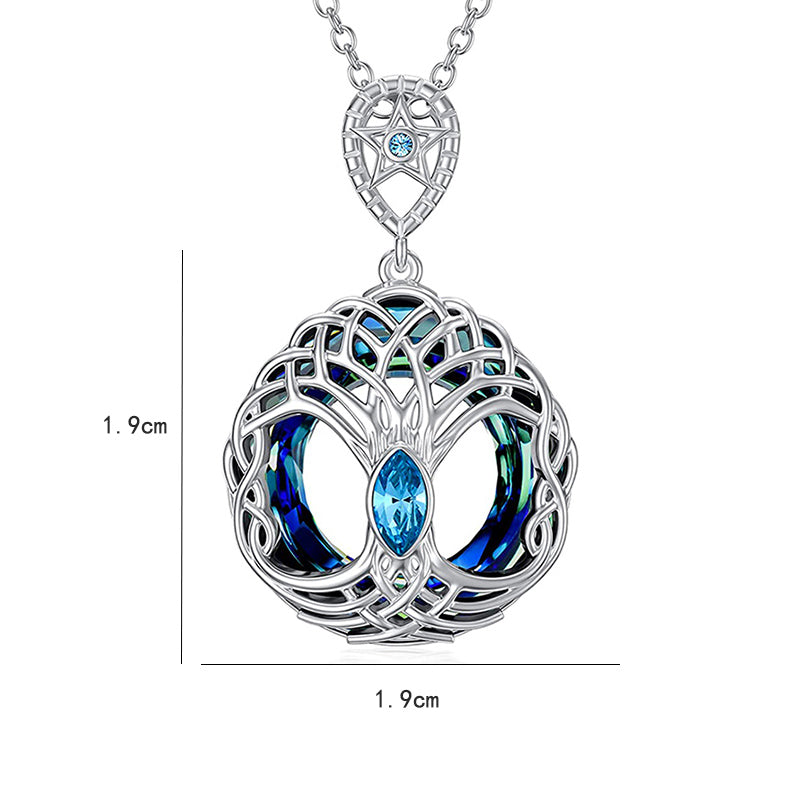 SAYCONA- Tree Of Life Necklace Blue Circle Crystal